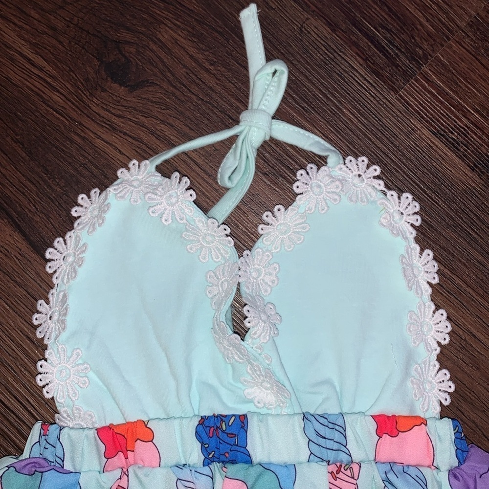 Kids ice cream cone halter top summer high‎ low dress with headband sz 24m NWOT - Picture 3 of 4
